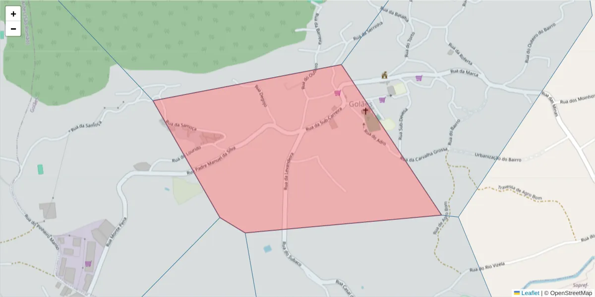 Mapa detalhado do código postal 4820-474 com limites, códigos postais vizinhos e agências dos correios