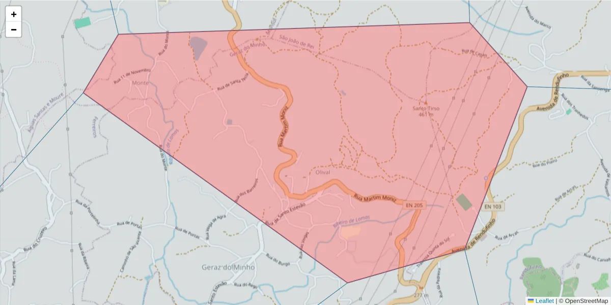 Mapa detalhado do código postal 4830-298 com limites, códigos postais vizinhos e agências dos correios
