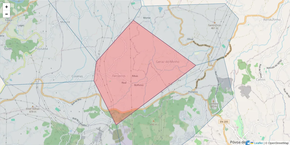 Mapa detalhado do código postal 4830-306 com limites, códigos postais vizinhos e agências dos correios