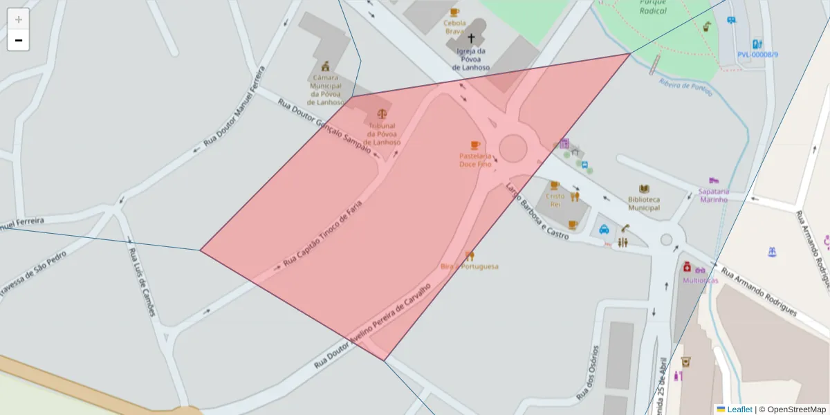 Mapa detalhado do código postal 4830-519 com limites, códigos postais vizinhos e agências dos correios