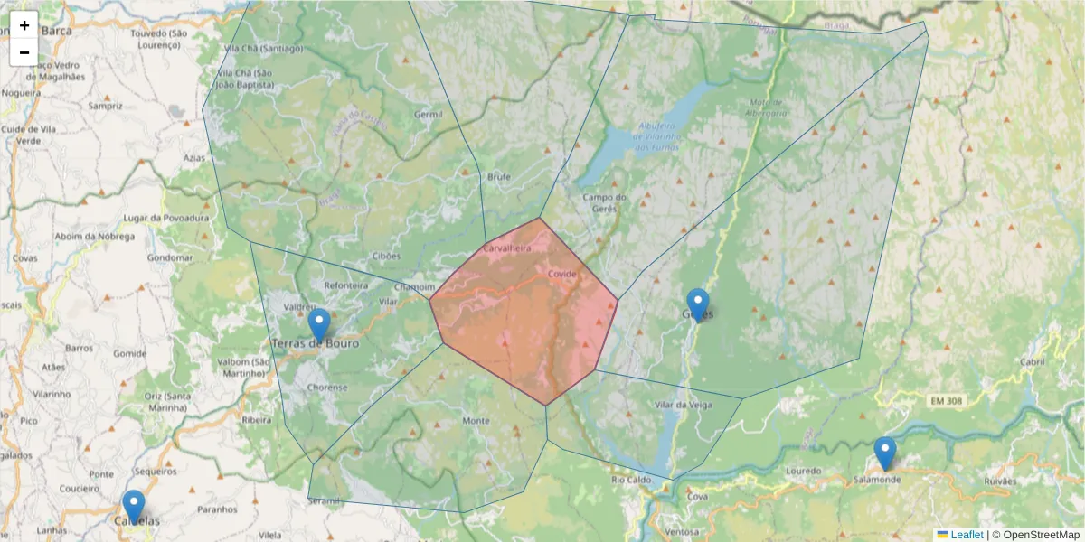 Mapa detalhado do código postal 4840-080 com limites, códigos postais vizinhos e agências dos correios