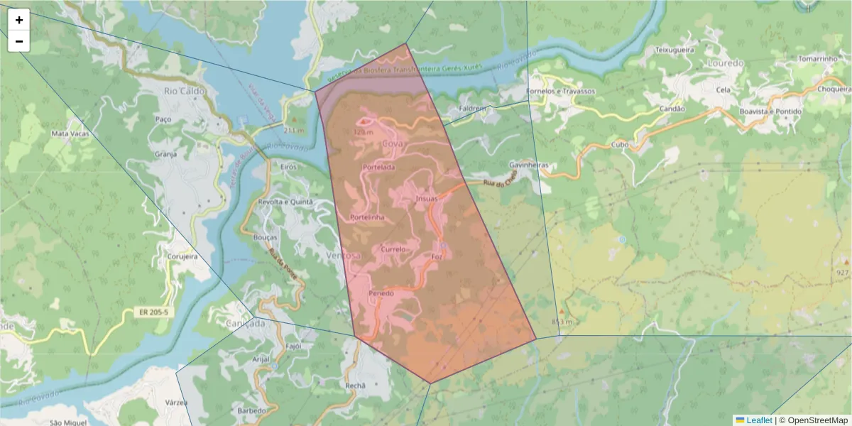 Mapa detalhado do código postal 4850-122 com limites, códigos postais vizinhos e agências dos correios