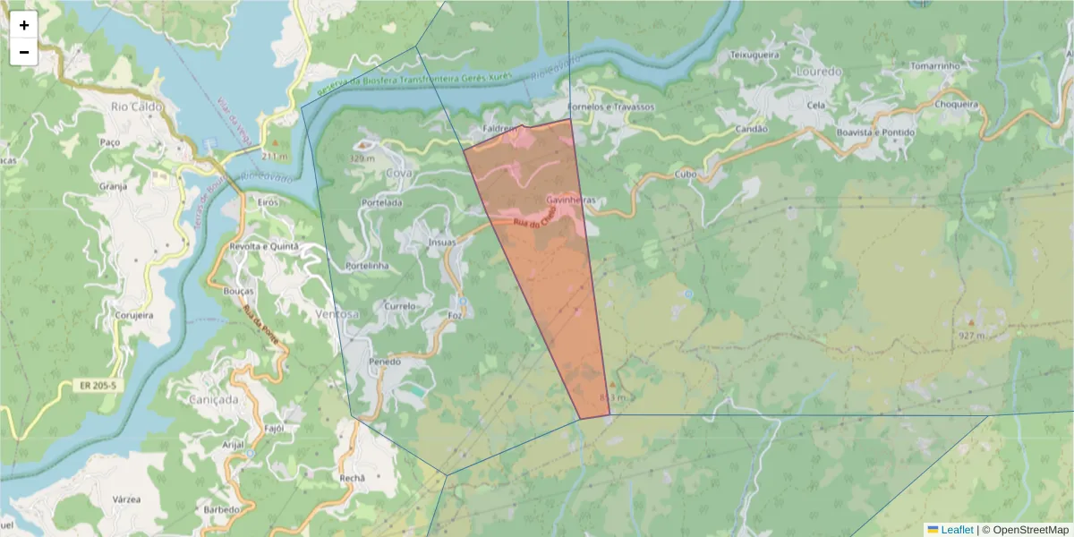 Mapa detalhado do código postal 4850-128 com limites, códigos postais vizinhos e agências dos correios