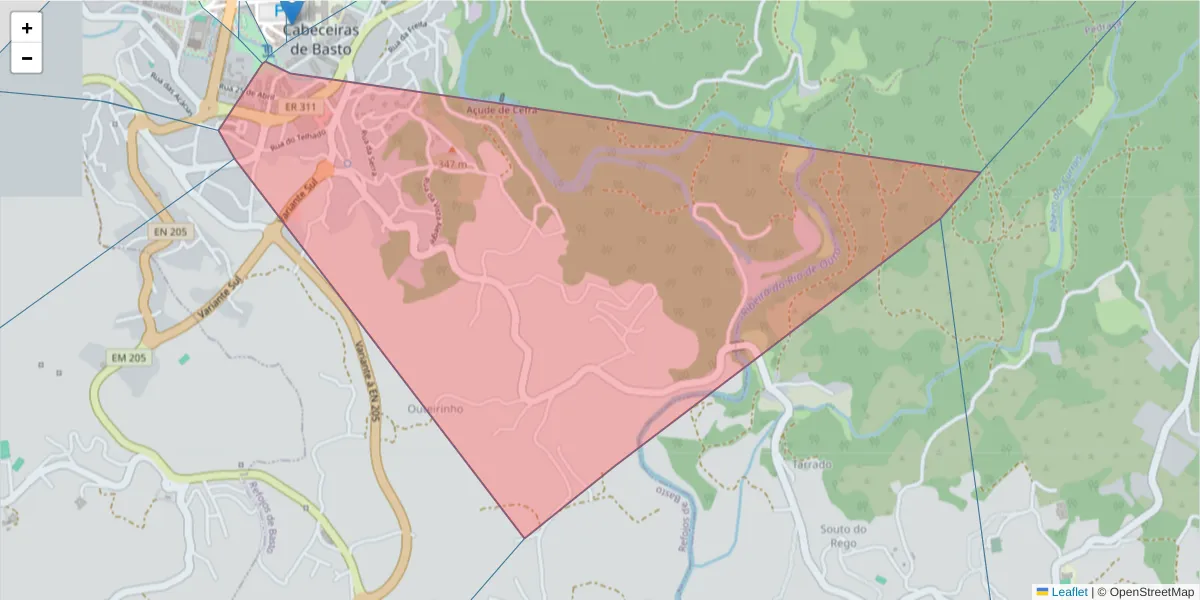 Mapa detalhado do código postal 4860-149 com limites, códigos postais vizinhos e agências dos correios