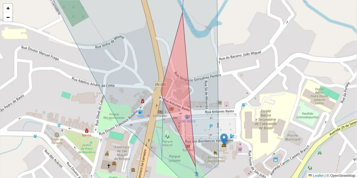 Mapa detalhado do código postal 4860-350 com limites, códigos postais vizinhos e agências dos correios