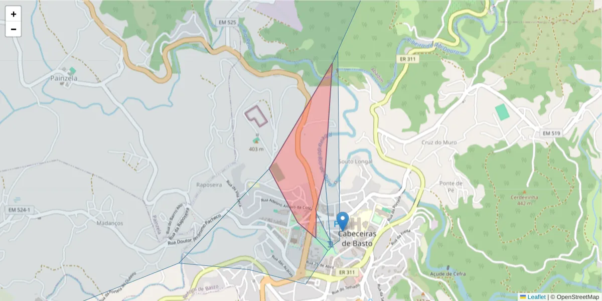 Mapa detalhado do código postal 4860-354 com limites, códigos postais vizinhos e agências dos correios