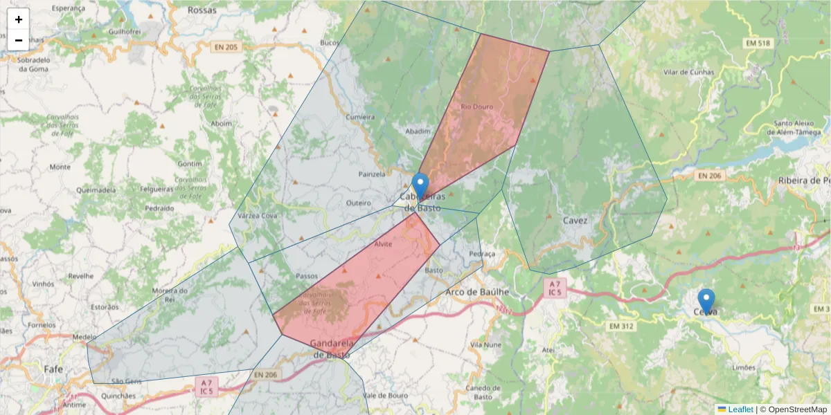 Mapa detalhado do código postal 4860 com limites, códigos postais vizinhos e agências dos correios