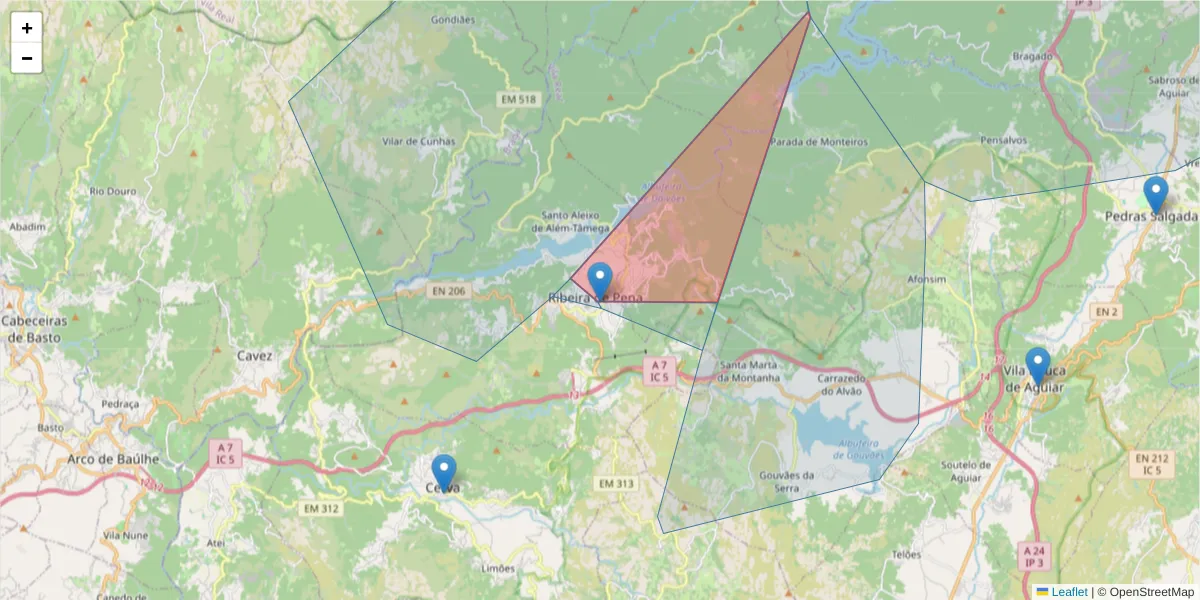 Mapa detalhado do código postal 4870-160 com limites, códigos postais vizinhos e agências dos correios