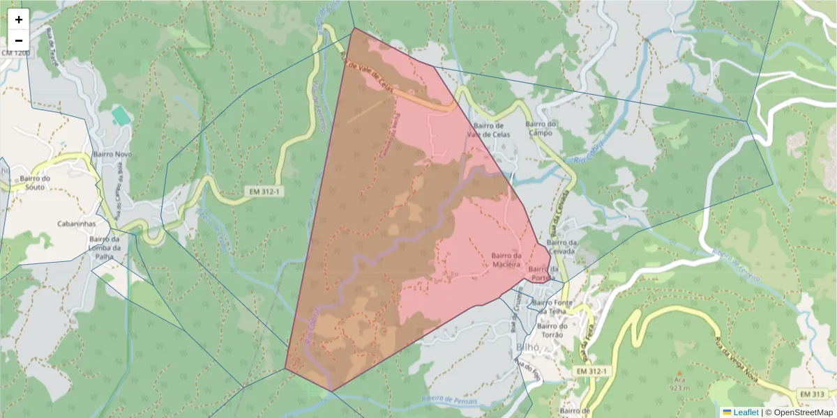 Mapa detalhado do código postal 4880-076 com limites, códigos postais vizinhos e agências dos correios