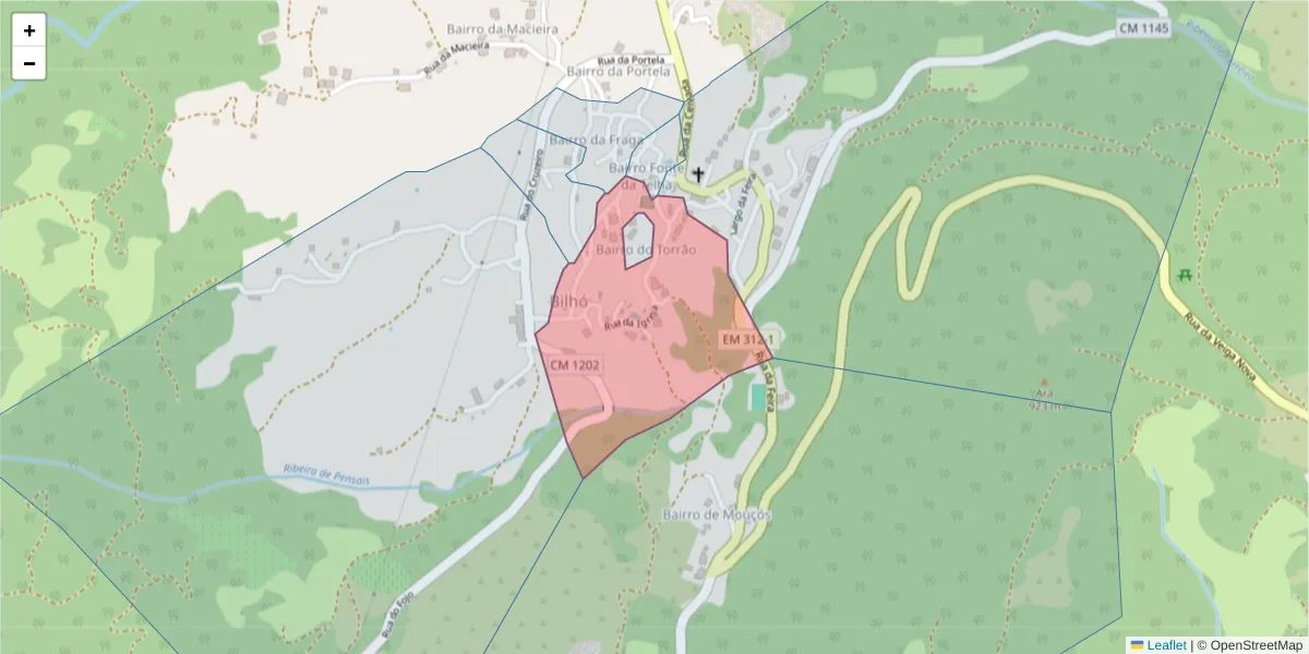 Mapa detalhado do código postal 4880-079 com limites, códigos postais vizinhos e agências dos correios
