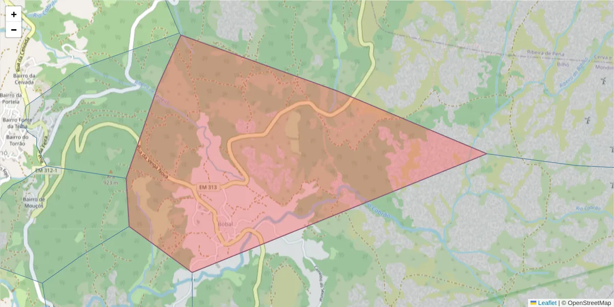 Mapa detalhado do código postal 4880-081 com limites, códigos postais vizinhos e agências dos correios