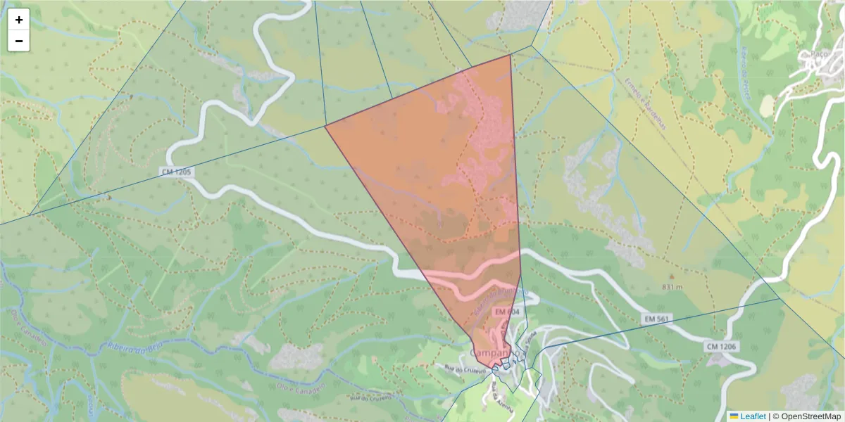 Mapa detalhado do código postal 4880-092 com limites, códigos postais vizinhos e agências dos correios