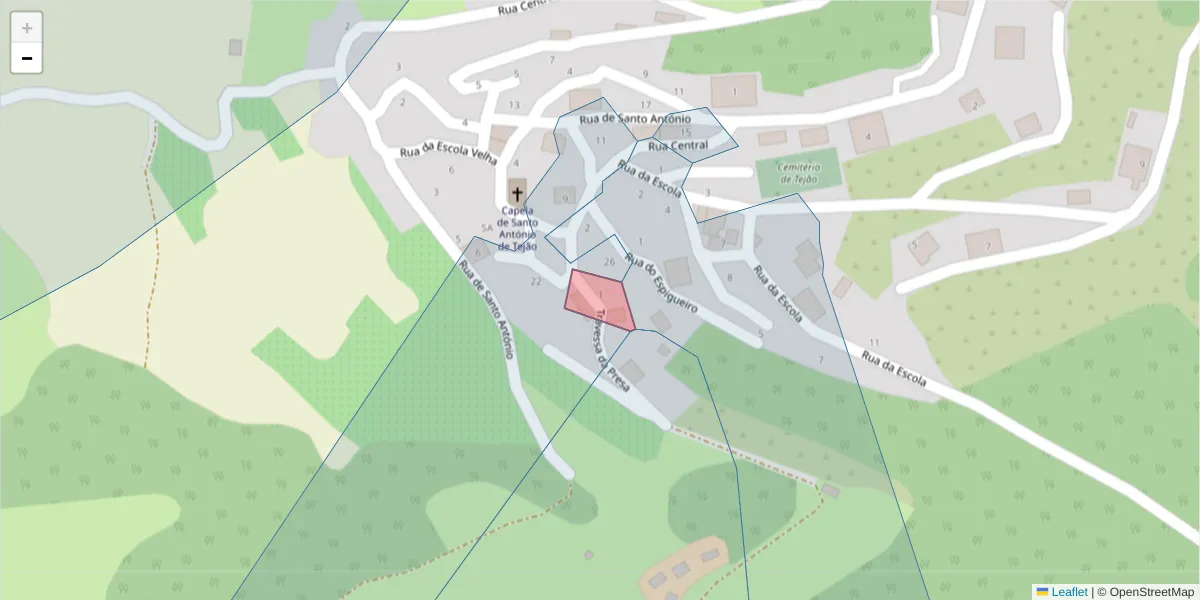 Mapa detalhado do código postal 4880-095 com limites, códigos postais vizinhos e agências dos correios