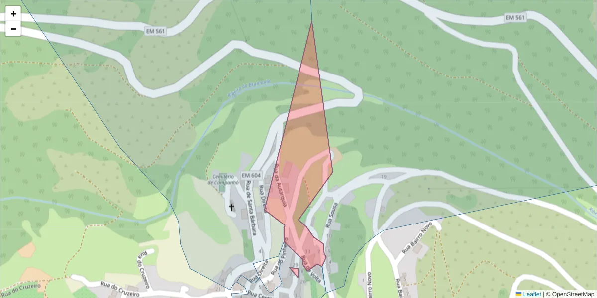 Mapa detalhado do código postal 4880-096 com limites, códigos postais vizinhos e agências dos correios