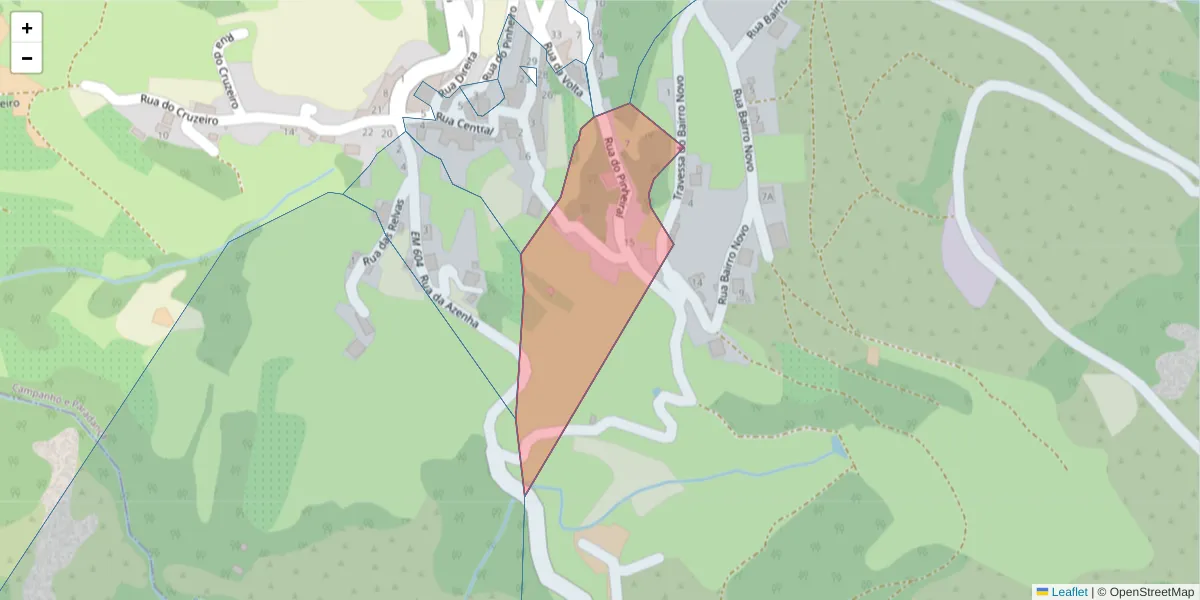 Mapa detalhado do código postal 4880-100 com limites, códigos postais vizinhos e agências dos correios