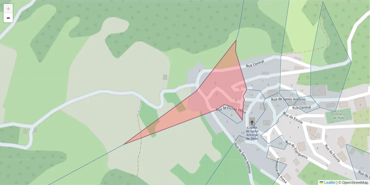 Mapa detalhado do código postal 4880-105 com limites, códigos postais vizinhos e agências dos correios