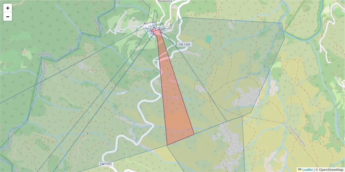 Mapa detalhado do código postal 4880-106 com limites, códigos postais vizinhos e agências dos correios