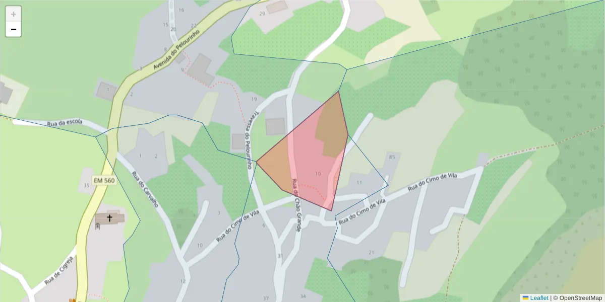 Mapa detalhado do código postal 4880-121 com limites, códigos postais vizinhos e agências dos correios