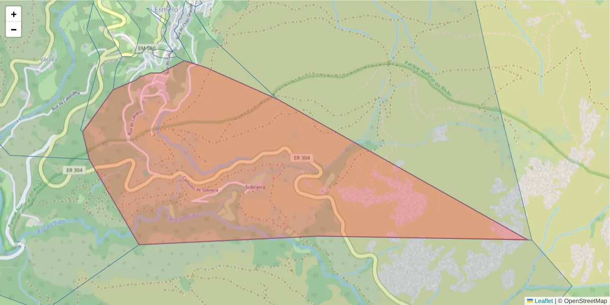 Mapa detalhado do código postal 4880-127 com limites, códigos postais vizinhos e agências dos correios