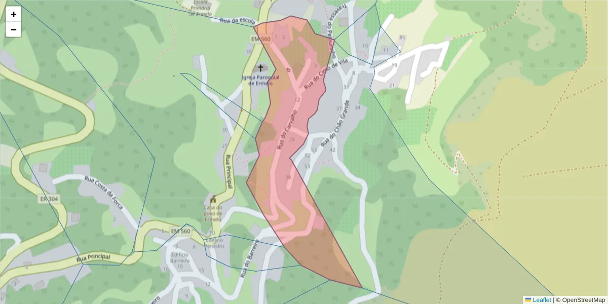 Mapa detalhado do código postal 4880-128 com limites, códigos postais vizinhos e agências dos correios