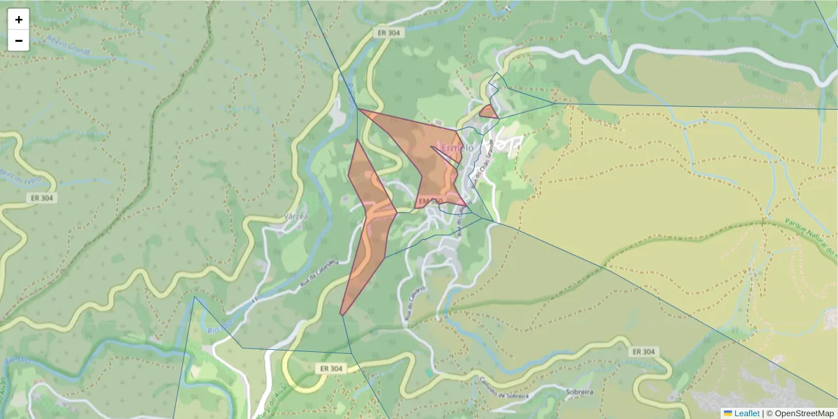 Mapa detalhado do código postal 4880-132 com limites, códigos postais vizinhos e agências dos correios