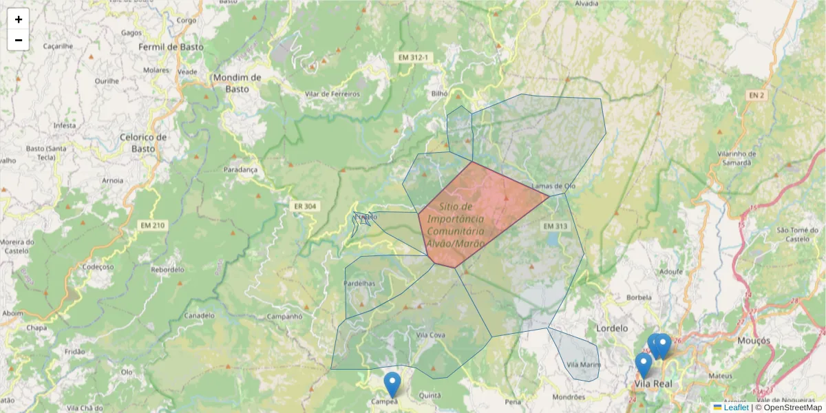Mapa detalhado do código postal 4880-133 com limites, códigos postais vizinhos e agências dos correios