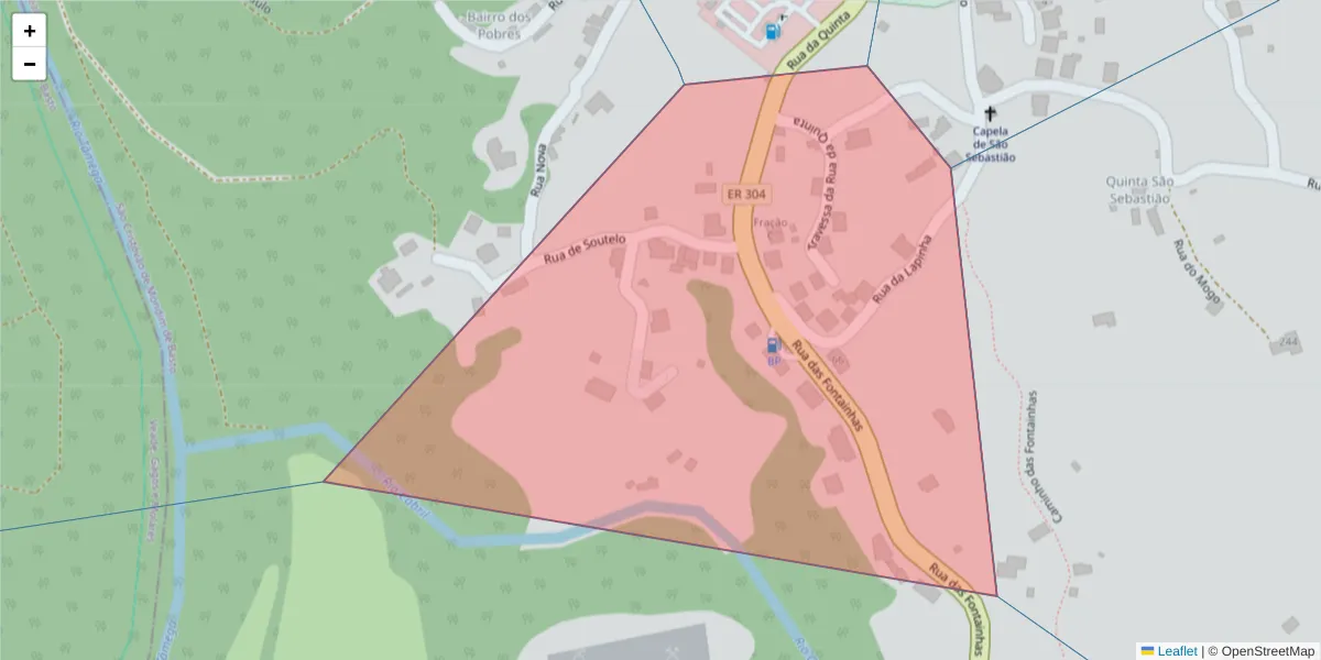 Mapa detalhado do código postal 4880-183 com limites, códigos postais vizinhos e agências dos correios
