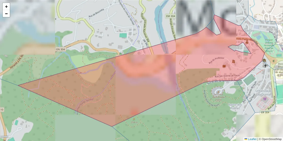 Mapa detalhado do código postal 4880-259 com limites, códigos postais vizinhos e agências dos correios