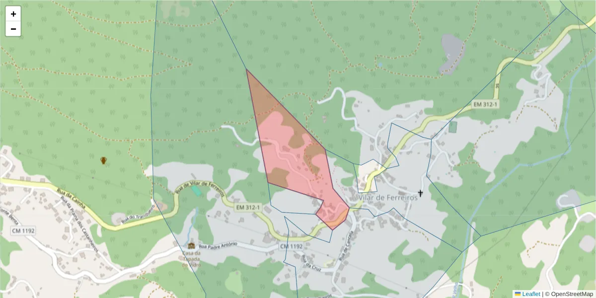 Mapa detalhado do código postal 4880-302 com limites, códigos postais vizinhos e agências dos correios