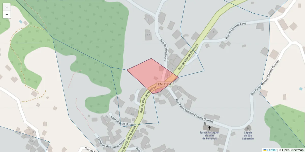 Mapa detalhado do código postal 4880-303 com limites, códigos postais vizinhos e agências dos correios