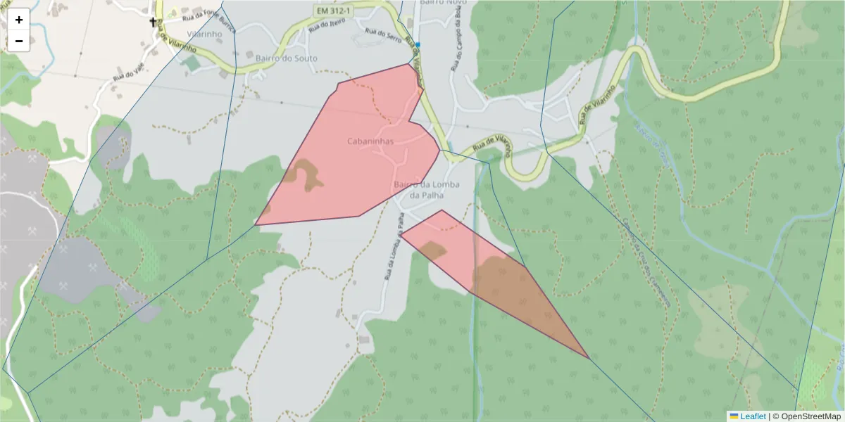 Mapa detalhado do código postal 4880-315 com limites, códigos postais vizinhos e agências dos correios