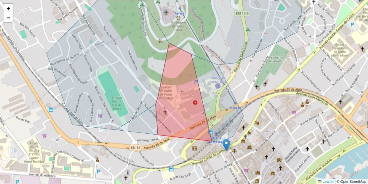 Mapa detalhado do código postal 4900-317 com limites, códigos postais vizinhos e agências dos correios