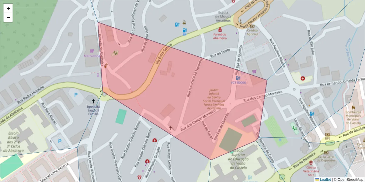 Mapa detalhado do código postal 4900-436 com limites, códigos postais vizinhos e agências dos correios