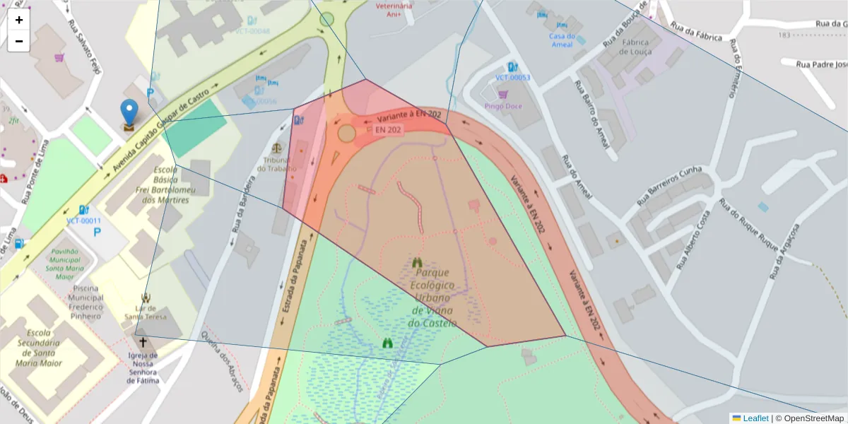 Mapa detalhado do código postal 4900-470 com limites, códigos postais vizinhos e agências dos correios