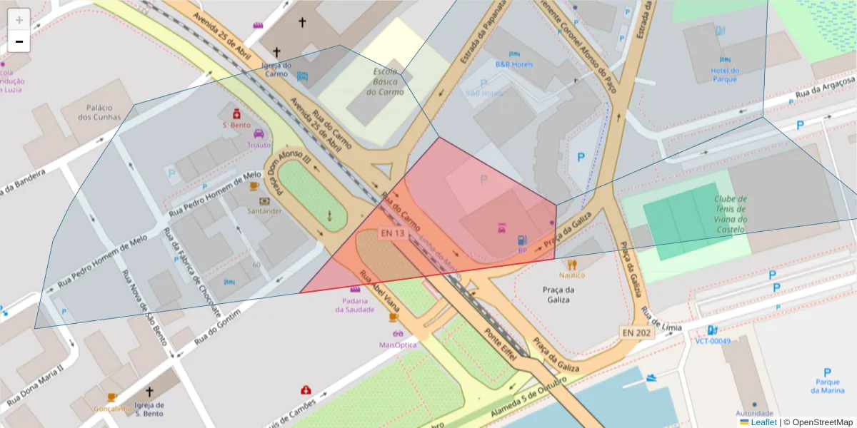 Mapa detalhado do código postal 4900-480 com limites, códigos postais vizinhos e agências dos correios