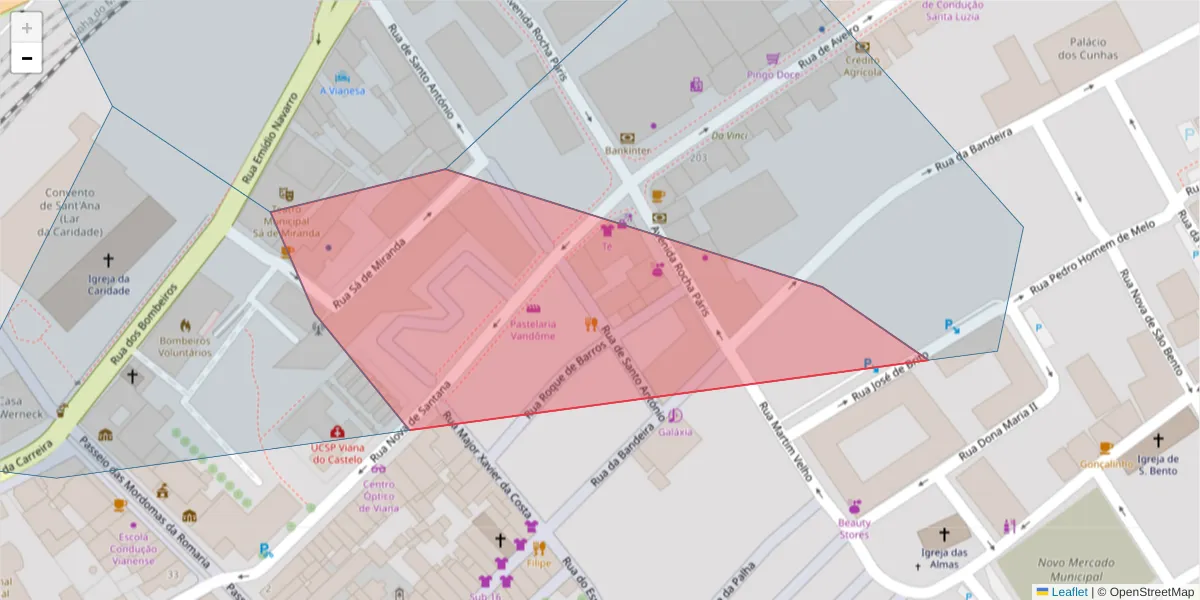 Mapa detalhado do código postal 4900-492 com limites, códigos postais vizinhos e agências dos correios