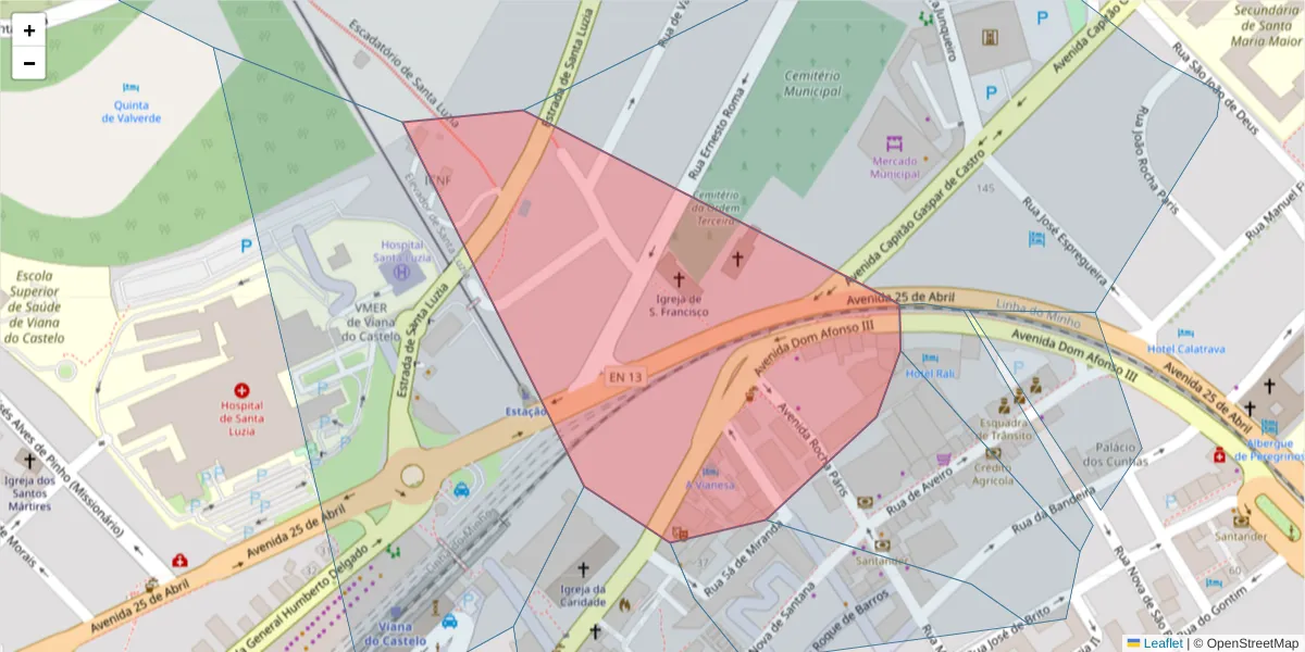 Mapa detalhado do código postal 4900-494 com limites, códigos postais vizinhos e agências dos correios