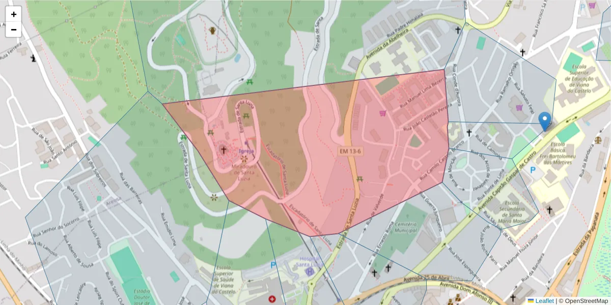 Mapa detalhado do código postal 4900-503 com limites, códigos postais vizinhos e agências dos correios