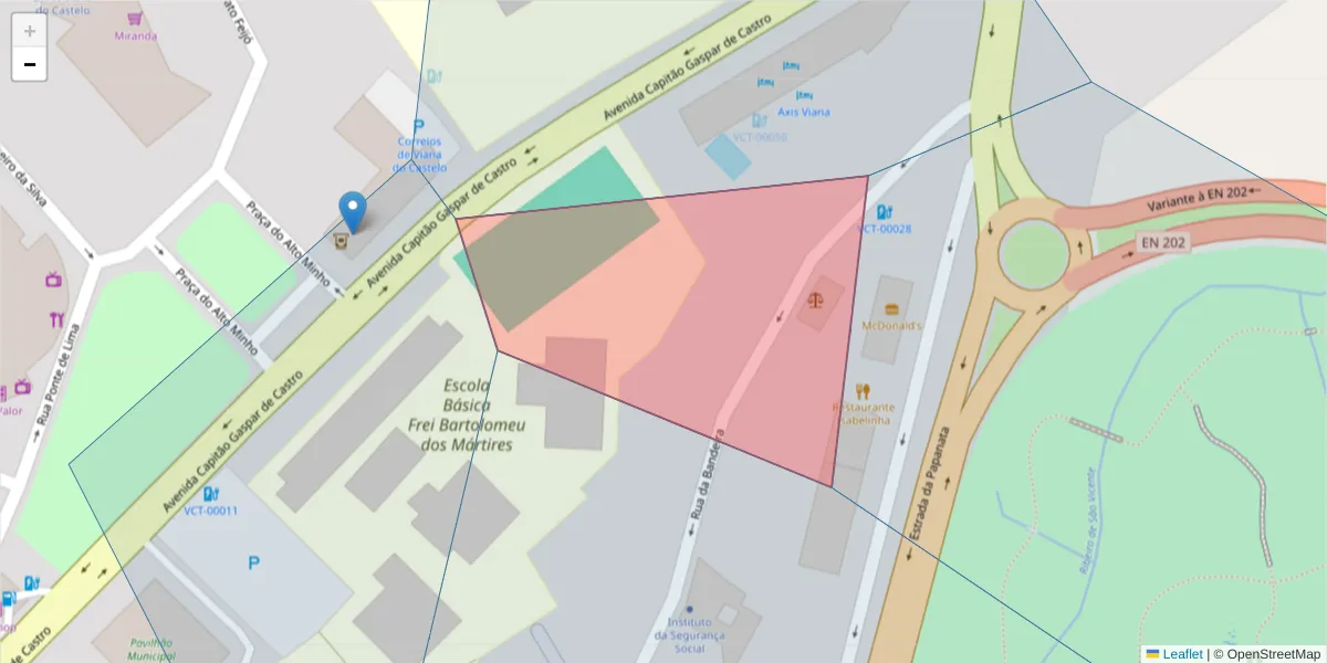 Mapa detalhado do código postal 4900-561 com limites, códigos postais vizinhos e agências dos correios