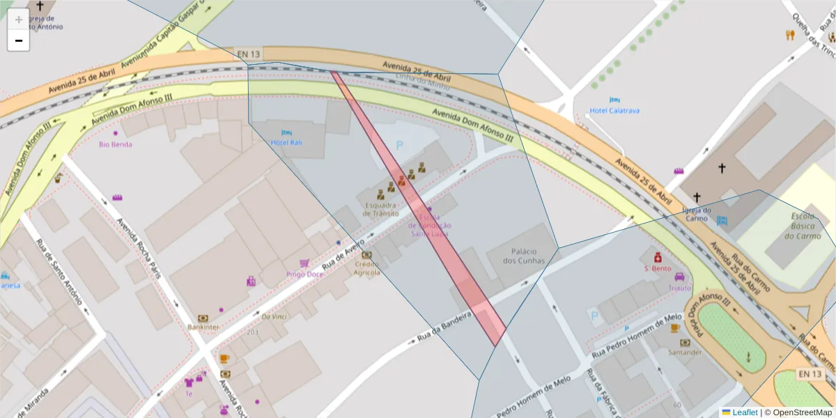 Mapa detalhado do código postal 4901-875 com limites, códigos postais vizinhos e agências dos correios