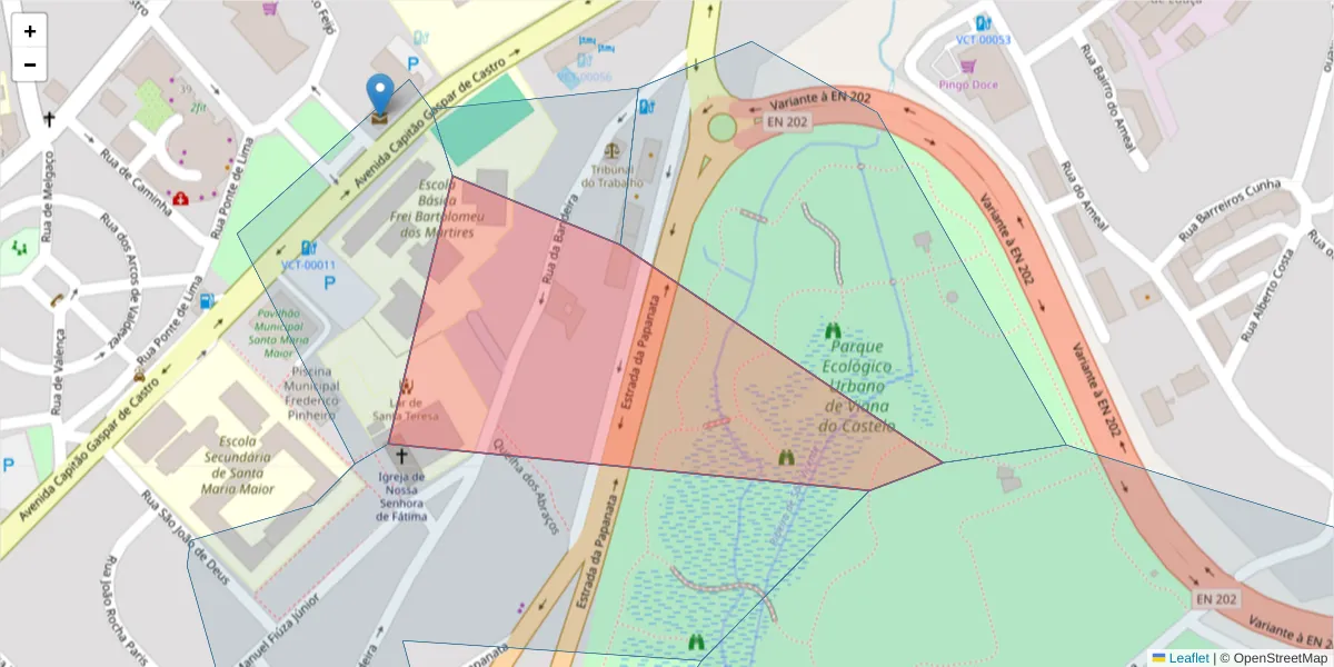 Mapa detalhado do código postal 4904-866 com limites, códigos postais vizinhos e agências dos correios