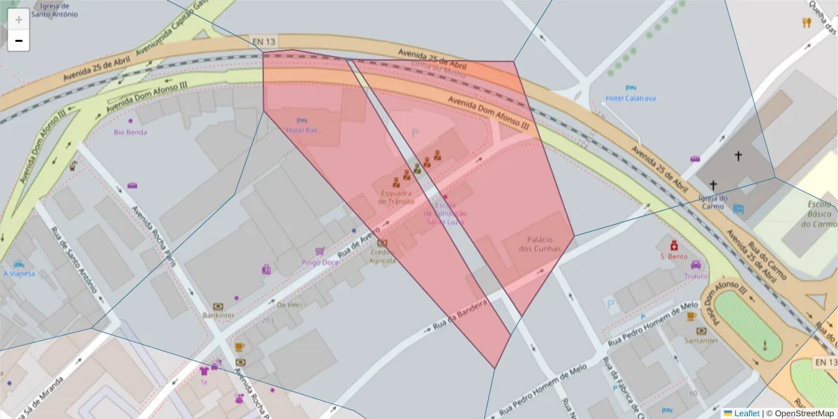 Mapa detalhado do código postal 4904-875 com limites, códigos postais vizinhos e agências dos correios