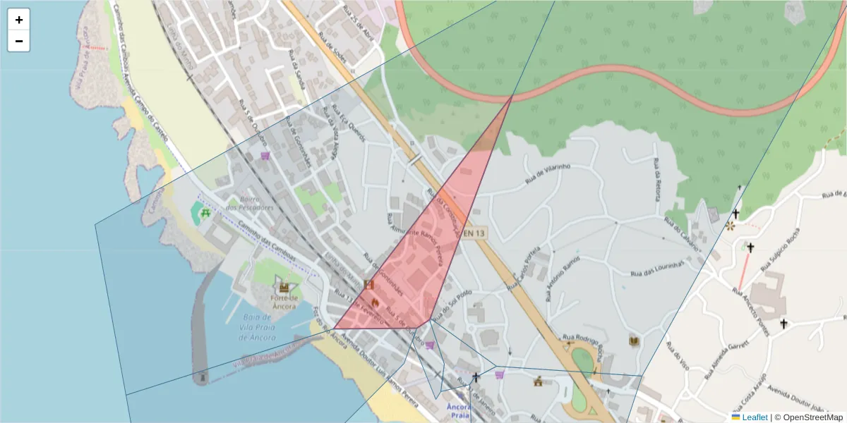 Mapa detalhado do código postal 4910-386 com limites, códigos postais vizinhos e agências dos correios
