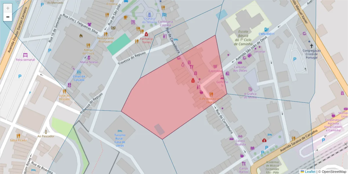 Mapa detalhado do código postal 4910 Caminha com limites, códigos postais vizinhos e agências dos correios
