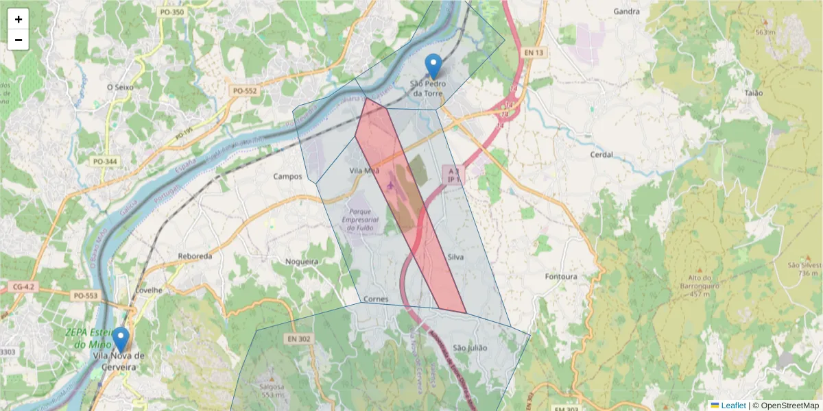 Mapa detalhado do código postal 4920-140 Vila Meã com limites, códigos postais vizinhos e agências dos correios