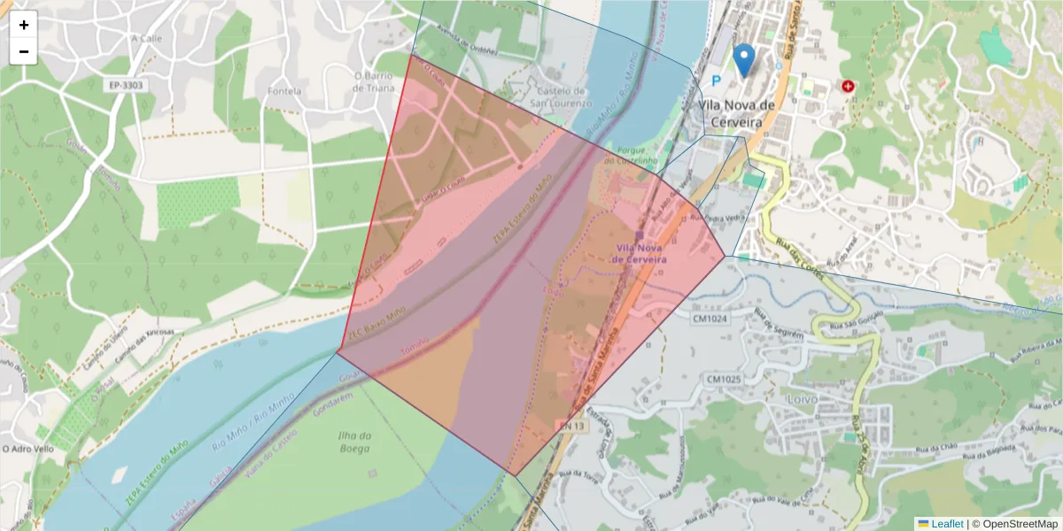 Mapa detalhado do código postal 4920-222 com limites, códigos postais vizinhos e agências dos correios