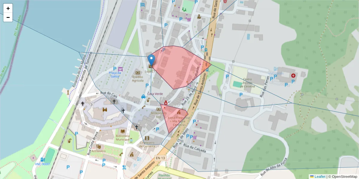 Mapa detalhado do código postal 4920-289 com limites, códigos postais vizinhos e agências dos correios