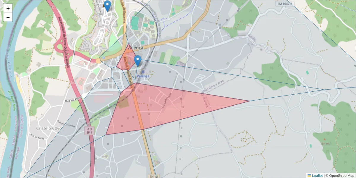 Mapa detalhado do código postal 4930-678 com limites, códigos postais vizinhos e agências dos correios