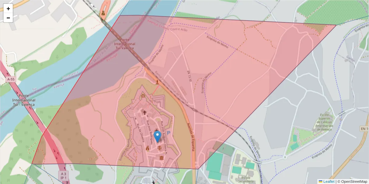 Mapa detalhado do código postal 4930-733 com limites, códigos postais vizinhos e agências dos correios