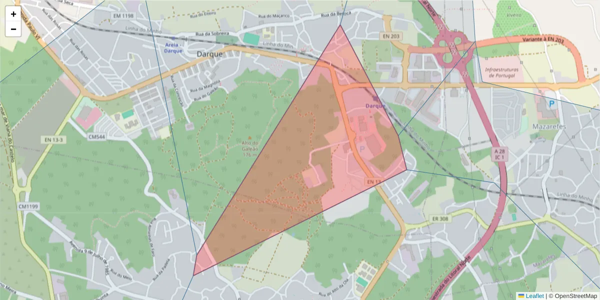 Mapa detalhado do código postal 4935-052 com limites, códigos postais vizinhos e agências dos correios
